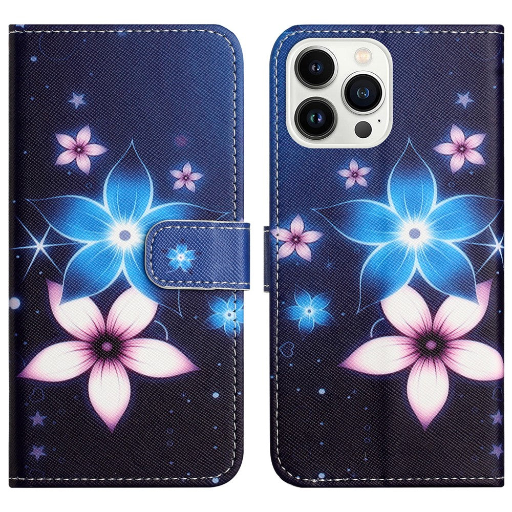 For iPhone 16 Pro Max Wallet Case PU Leather Phone Cover Cross Texture Pattern Print