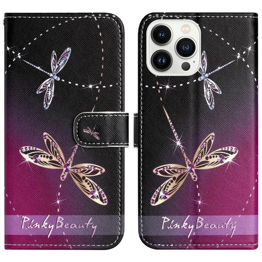 For iPhone 16 Pro Max Wallet Case PU Leather Phone Cover Cross Texture Pattern Print
