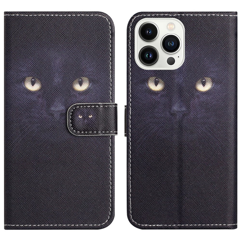 For iPhone 16 Pro Max Wallet Case PU Leather Phone Cover Cross Texture Pattern Print