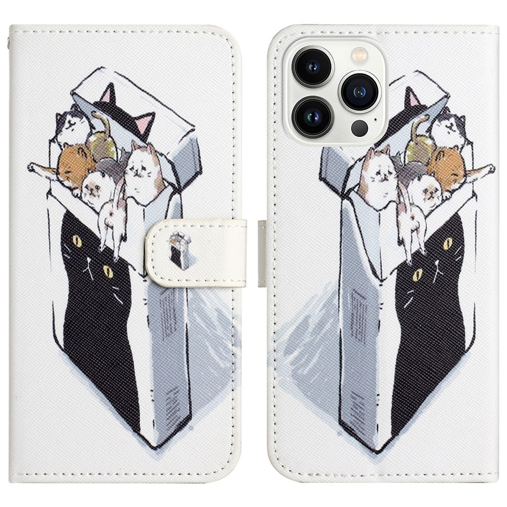 For iPhone 16 Pro Max Wallet Case PU Leather Phone Cover Cross Texture Pattern Print