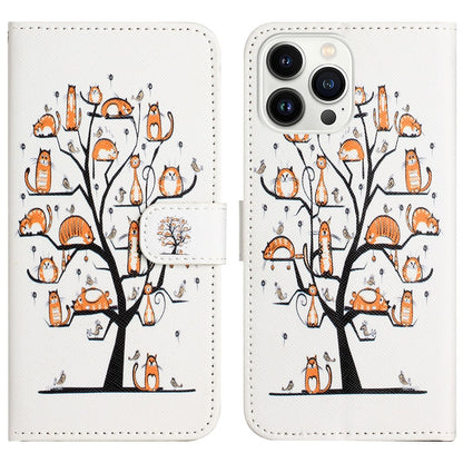 For iPhone 16 Pro Max Wallet Case PU Leather Phone Cover Cross Texture Pattern Print