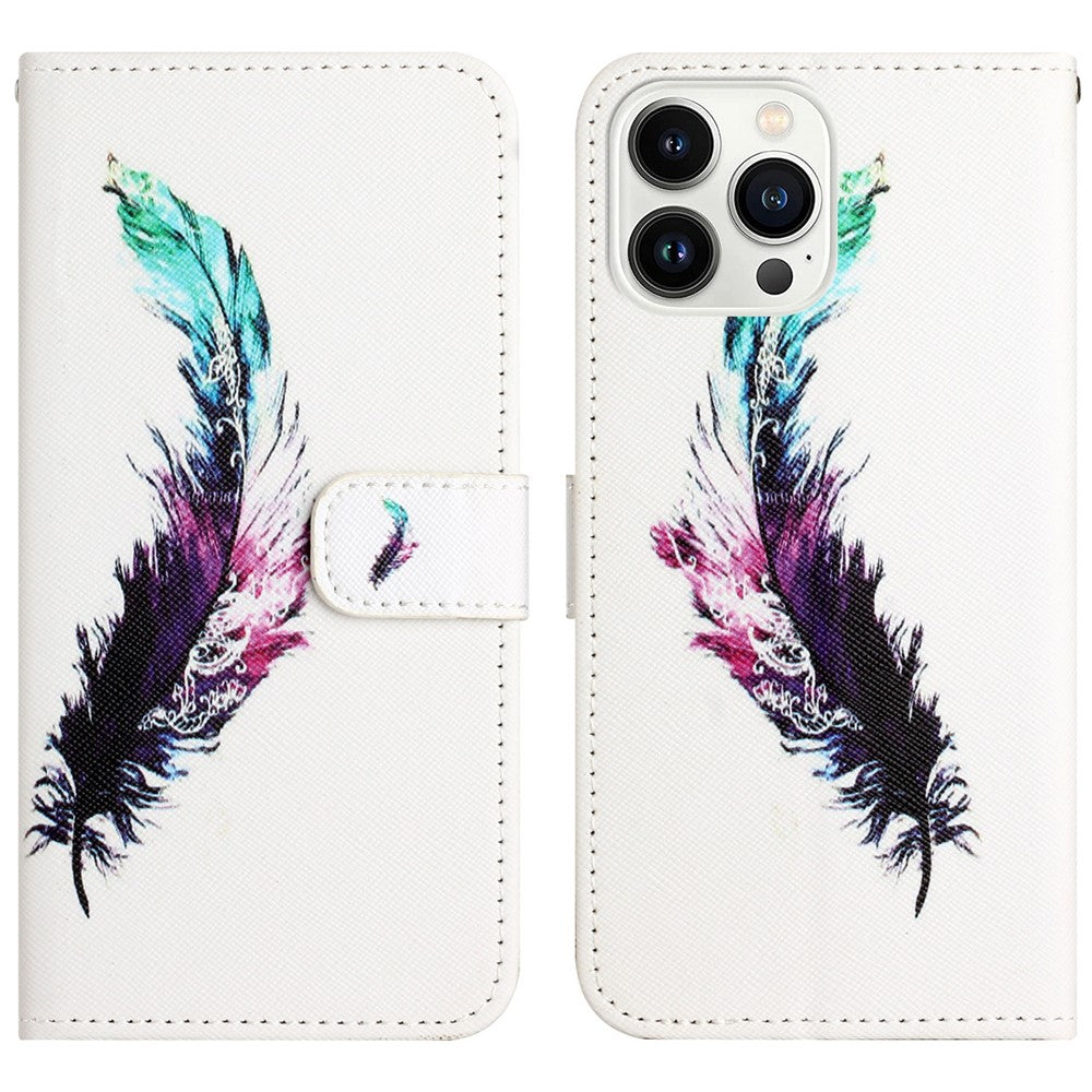For iPhone 16 Pro Max Wallet Case PU Leather Phone Cover Cross Texture Pattern Print