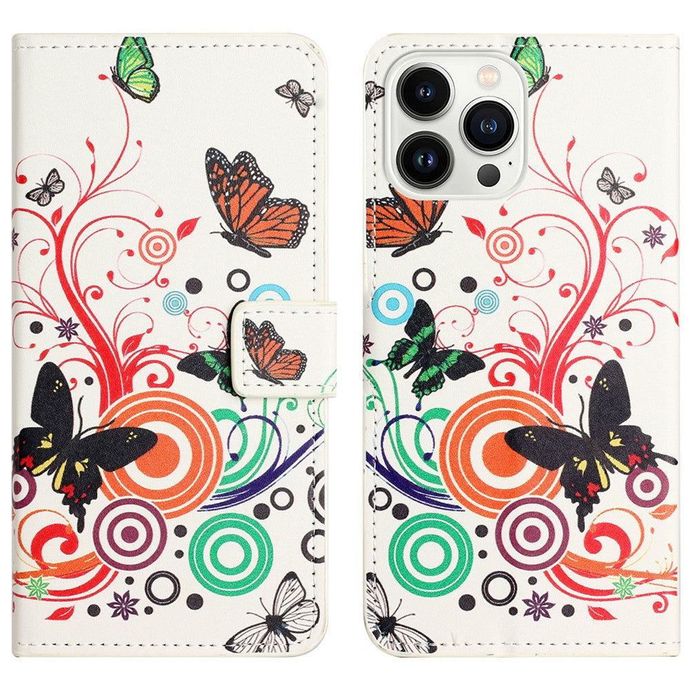 For iPhone 16 Pro Max Case PU Leather Wallet Phone Cover Pattern Print