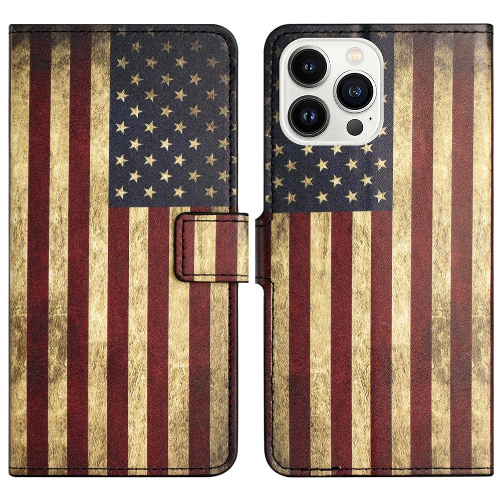 For iPhone 16 Pro Max Case PU Leather Wallet Phone Cover Pattern Print