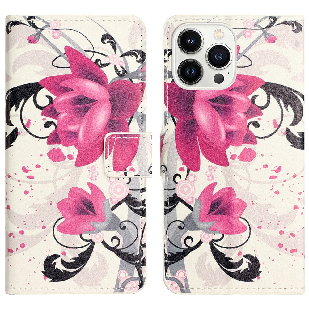 For iPhone 16 Pro Max Case PU Leather Wallet Phone Cover Pattern Print