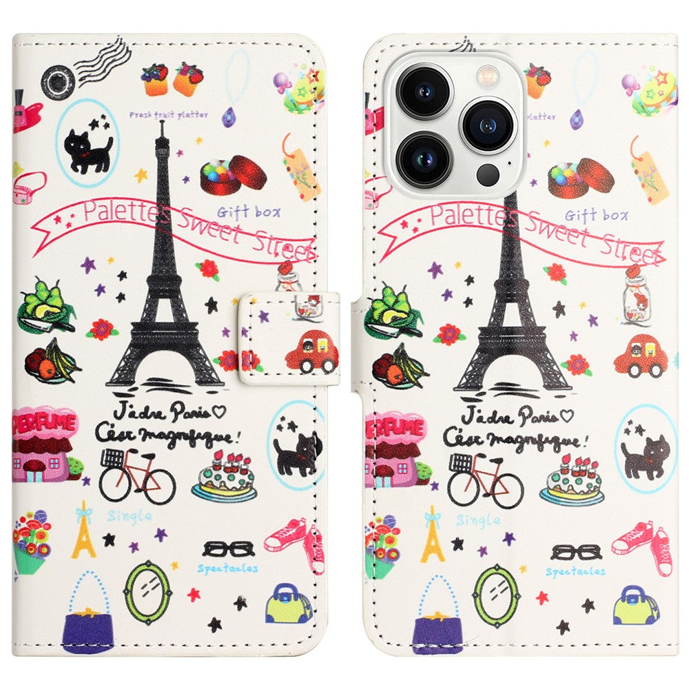 For iPhone 16 Pro Max Case PU Leather Wallet Phone Cover Pattern Print