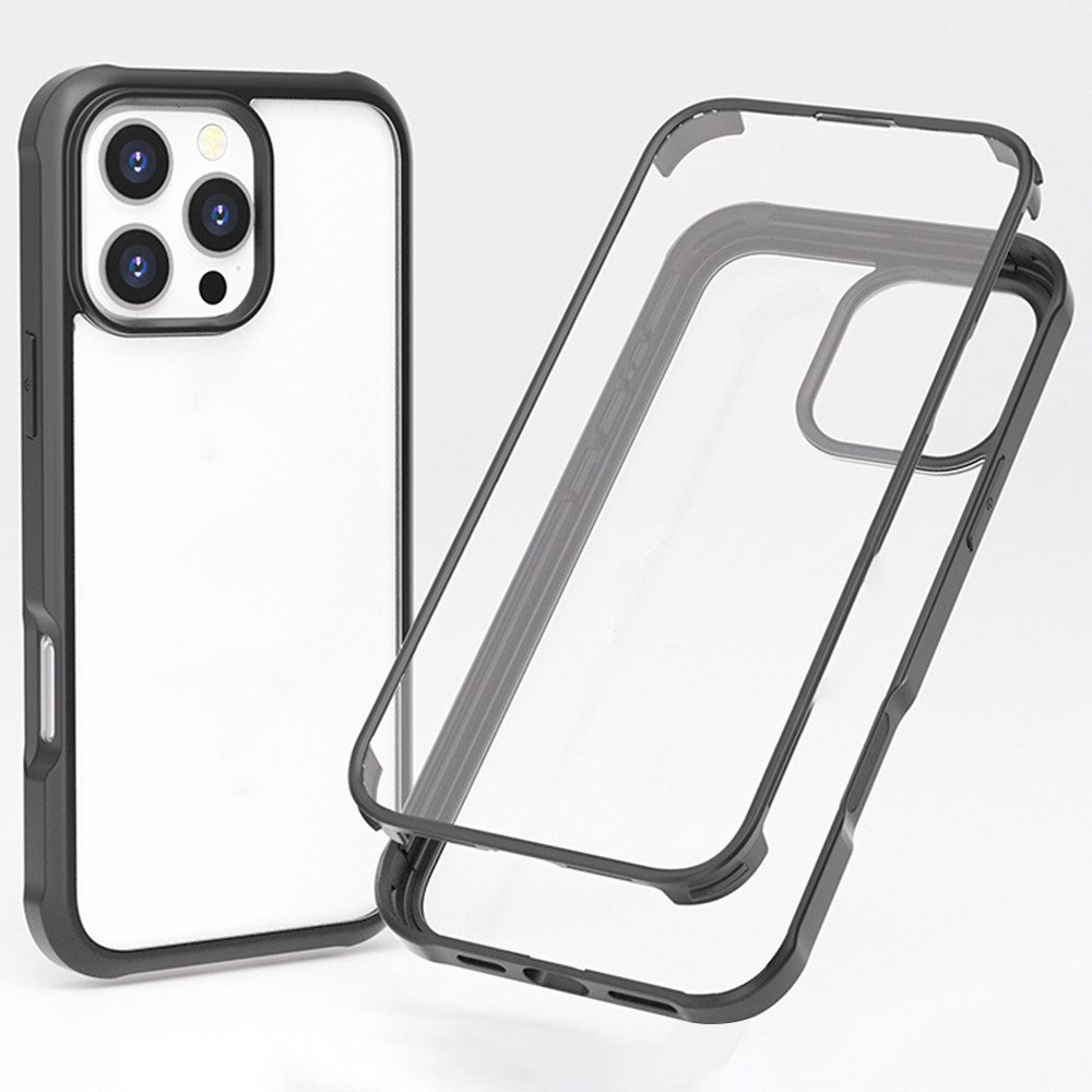 For iPhone 16 Pro Max Case Silicone+TPU Frame Double-Side 9H Tempered Glass Back Cover