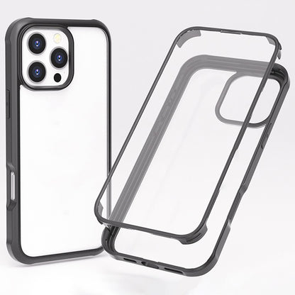 For iPhone 16 Pro Max Case Silicone+TPU Frame Double-Side 9H Tempered Glass Back Cover