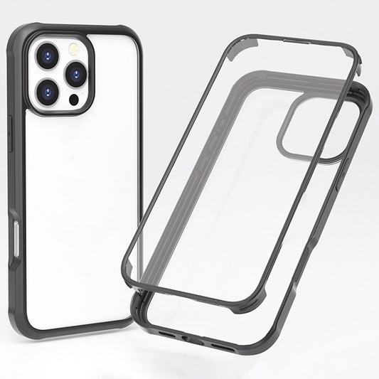 For iPhone 16 Pro Max Case Silicone+TPU Frame Double-Side 9H Tempered Glass Back Cover