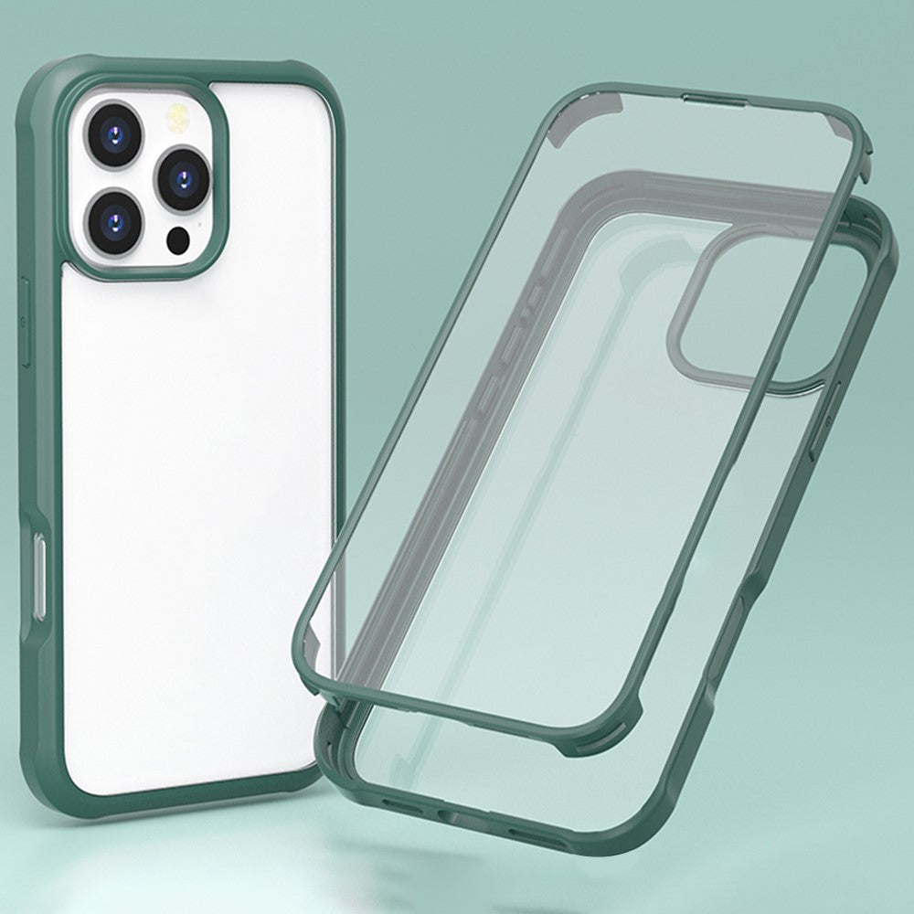 For iPhone 16 Pro Max Case Silicone+TPU Frame Double-Side 9H Tempered Glass Back Cover