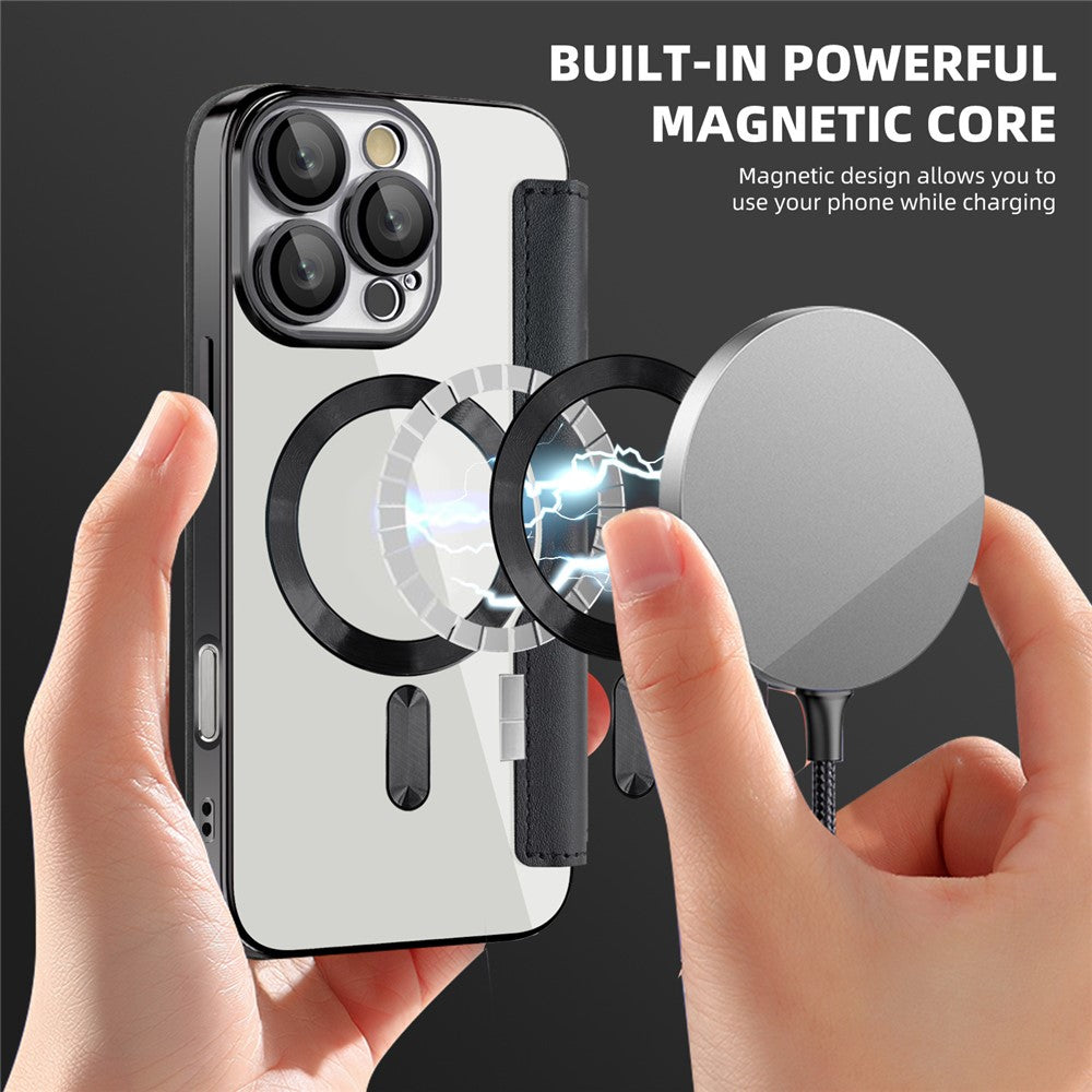 For iPhone 16 Pro Case Compatible with MagSafe PU Leather Card Slots Phone Cover