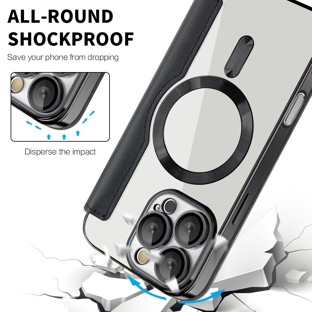 For iPhone 16 Pro Case Compatible with MagSafe PU Leather Card Slots Phone Cover