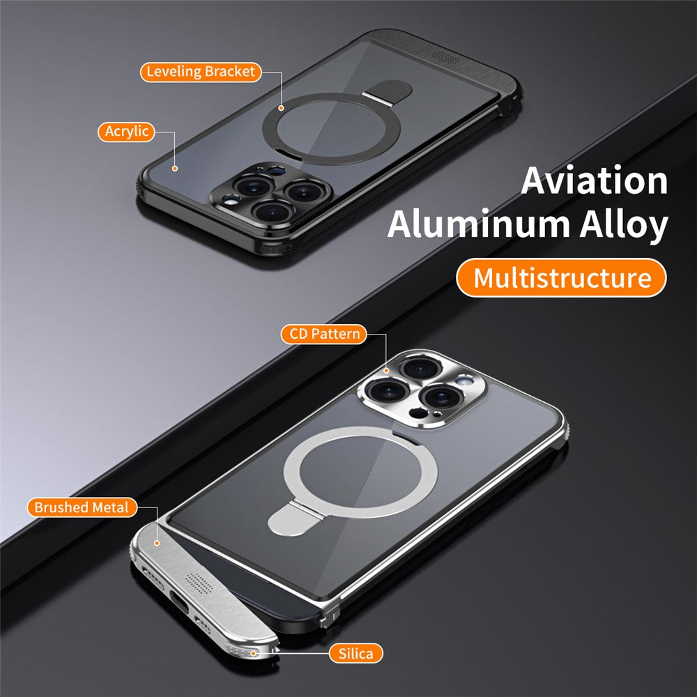 For iPhone 14 Pro Magnetic Case Kickstand Acrylic+Aluminum Alloy Cover Aromatherapy Tablet