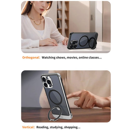 For iPhone 14 Pro Magnetic Case Kickstand Acrylic+Aluminum Alloy Cover Aromatherapy Tablet