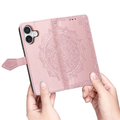 For iPhone 16 Case Embossed Mandala Pattern Leather Phone Cover Wallet Card Slot Holder