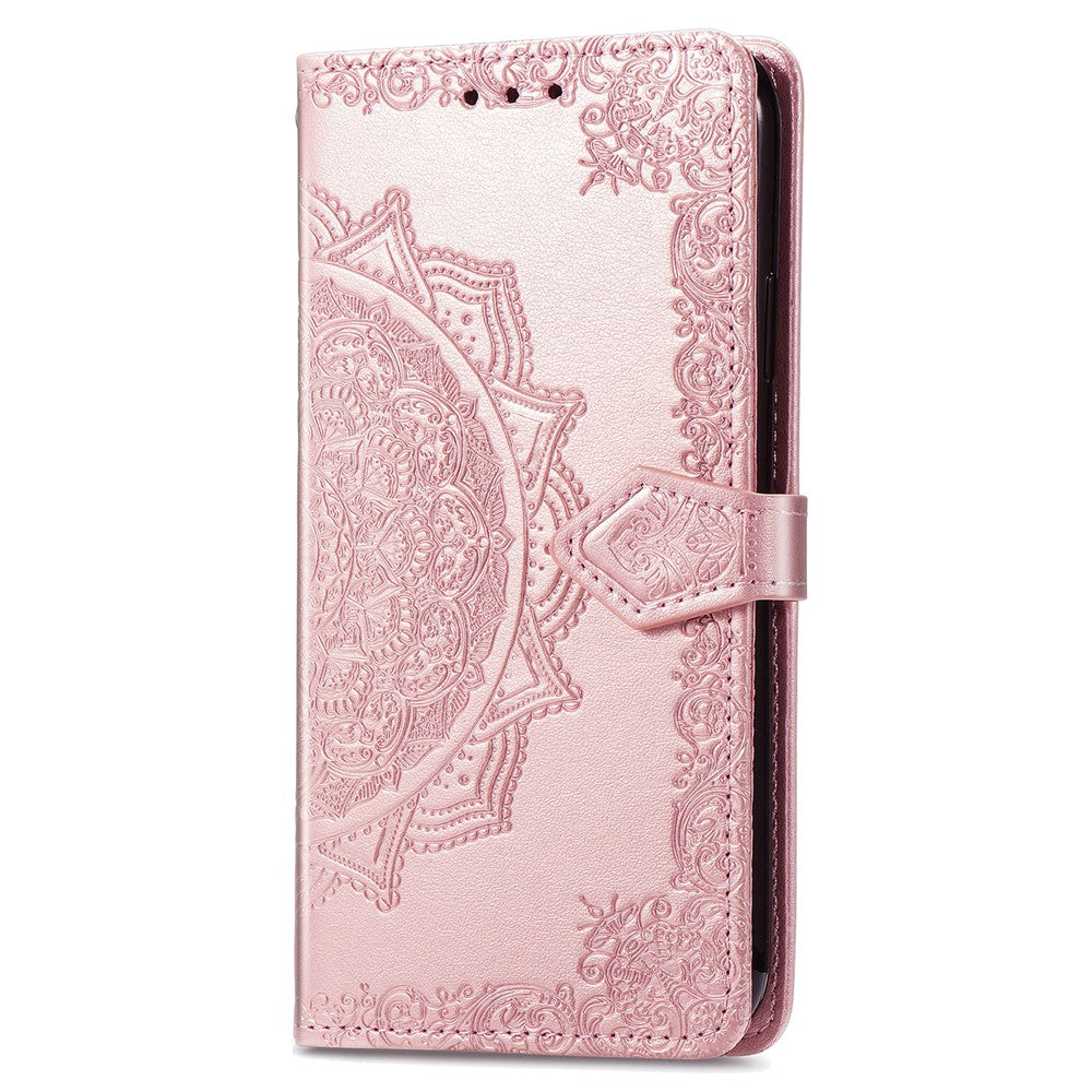 For iPhone 16 Case Embossed Mandala Pattern Leather Phone Cover Wallet Card Slot Holder