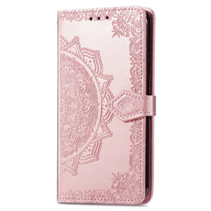 For iPhone 16 Case Embossed Mandala Pattern Leather Phone Cover Wallet Card Slot Holder