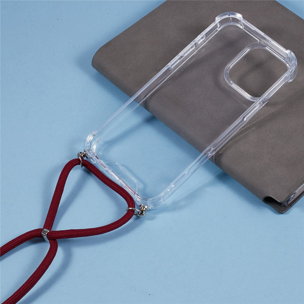 For iPhone 16 Pro Case 4 Corner Reinforced Acrylic + TPU Phone Cover with Adjustable Lanyard