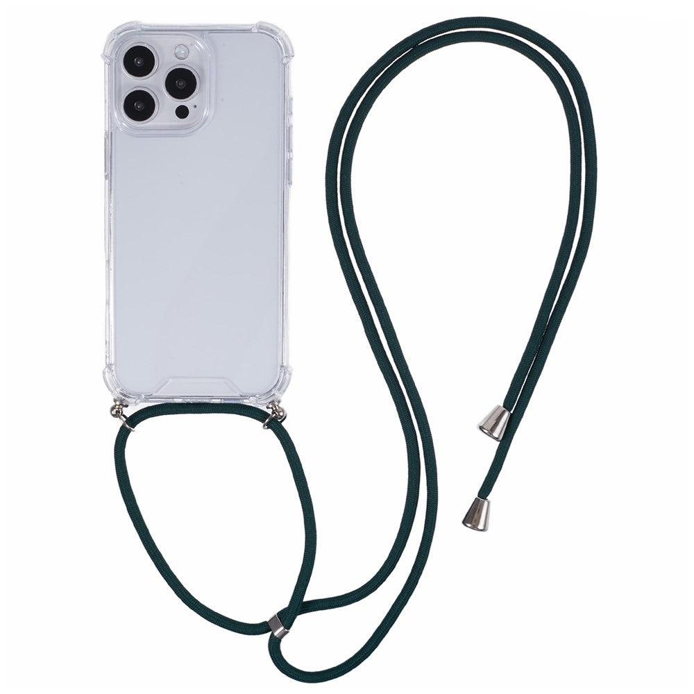 For iPhone 16 Pro Case 4 Corner Reinforced Acrylic + TPU Phone Cover with Adjustable Lanyard