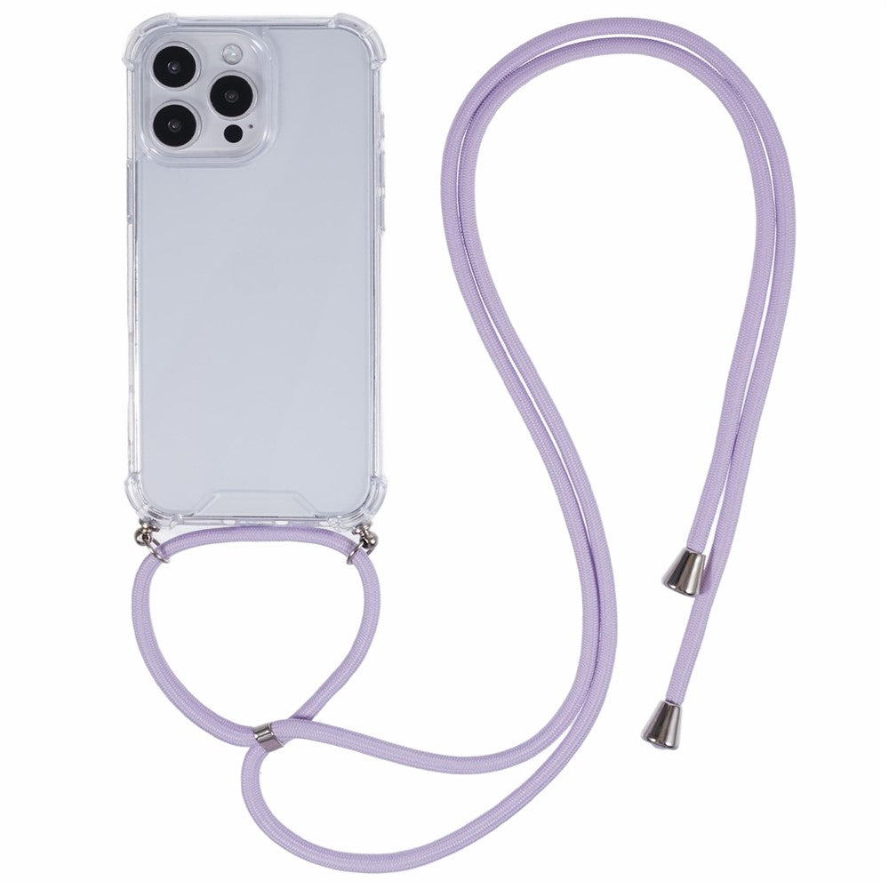 For iPhone 16 Pro Case 4 Corner Reinforced Acrylic + TPU Phone Cover with Adjustable Lanyard