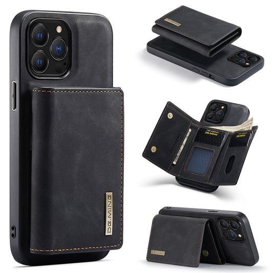 DG.MING M1 Series for iPhone 16 Pro Max Case Kickstand PU Phone Cover with Detachable Wallet