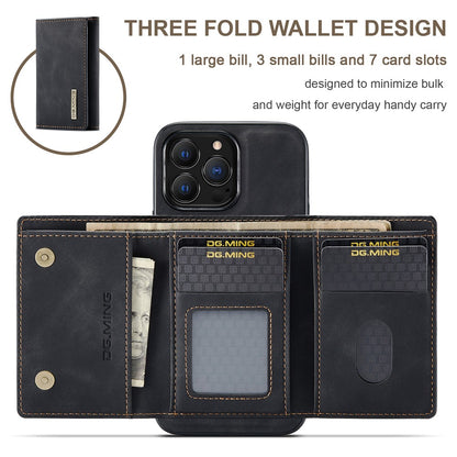 DG.MING M1 Series for iPhone 16 Pro Max Case Kickstand PU Phone Cover with Detachable Wallet