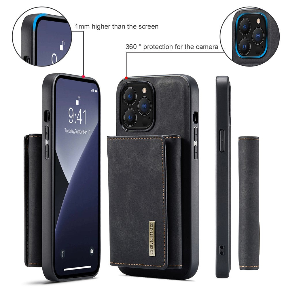 DG.MING M1 Series for iPhone 16 Pro Max Case Kickstand PU Phone Cover with Detachable Wallet