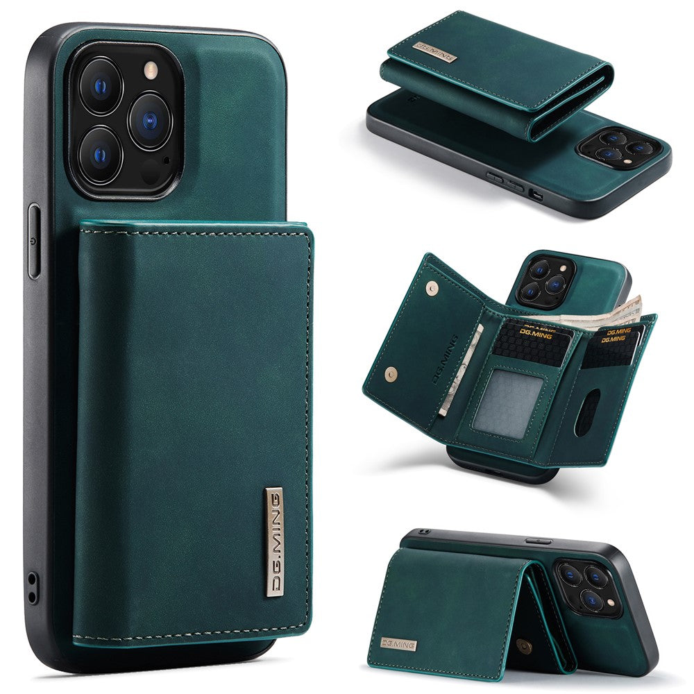 DG.MING M1 Series for iPhone 16 Pro Max Case Kickstand PU Phone Cover with Detachable Wallet