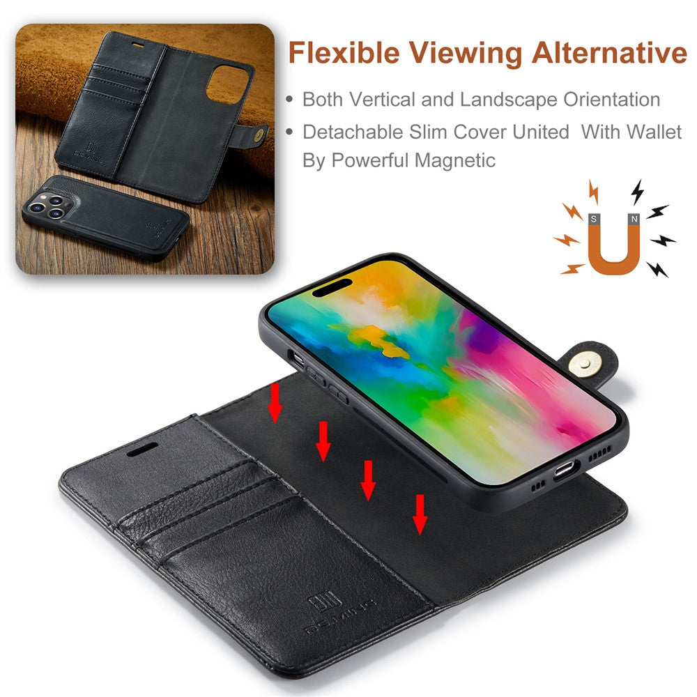 DG.MING for iPhone 16 Pro Case Detachable Split Leather Phone Cover