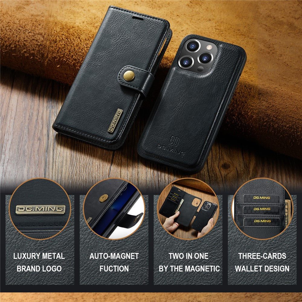 DG.MING for iPhone 16 Pro Case Detachable Split Leather Phone Cover