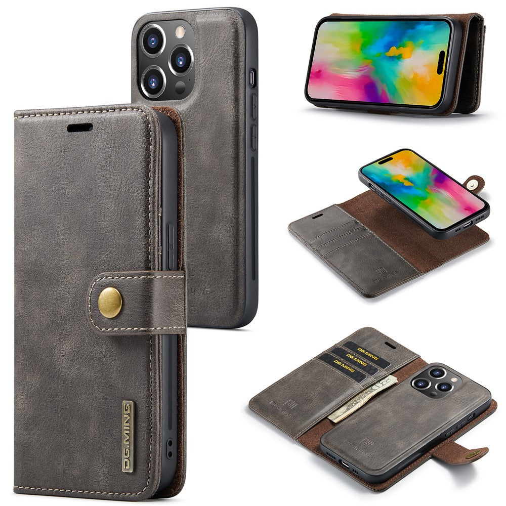 DG.MING for iPhone 16 Pro Case Detachable Split Leather Phone Cover