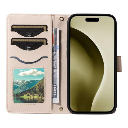 For iPhone 16 Pro Max Case Leather Rhombus Checkered Phone Cover with Detachable Lanyard Straps