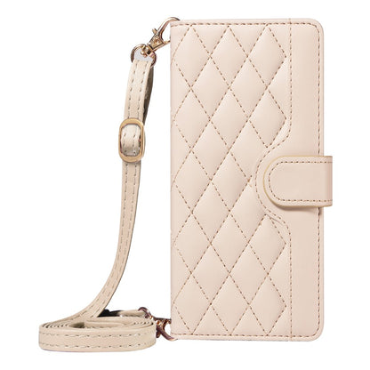 For iPhone 16 Pro Max Case Leather Rhombus Checkered Phone Cover with Detachable Lanyard Straps