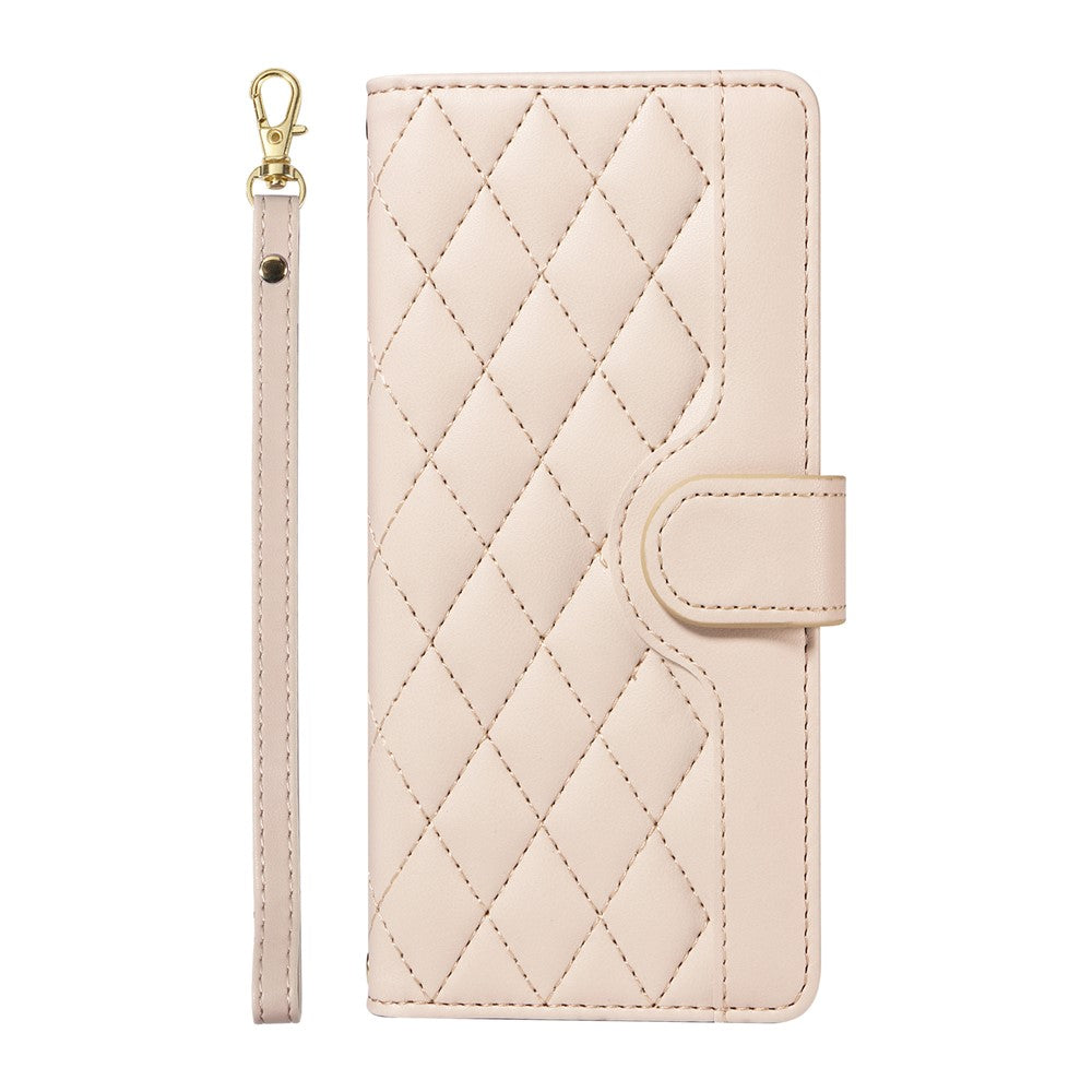 For iPhone 16 Pro Max Case Leather Rhombus Checkered Phone Cover with Detachable Lanyard Straps