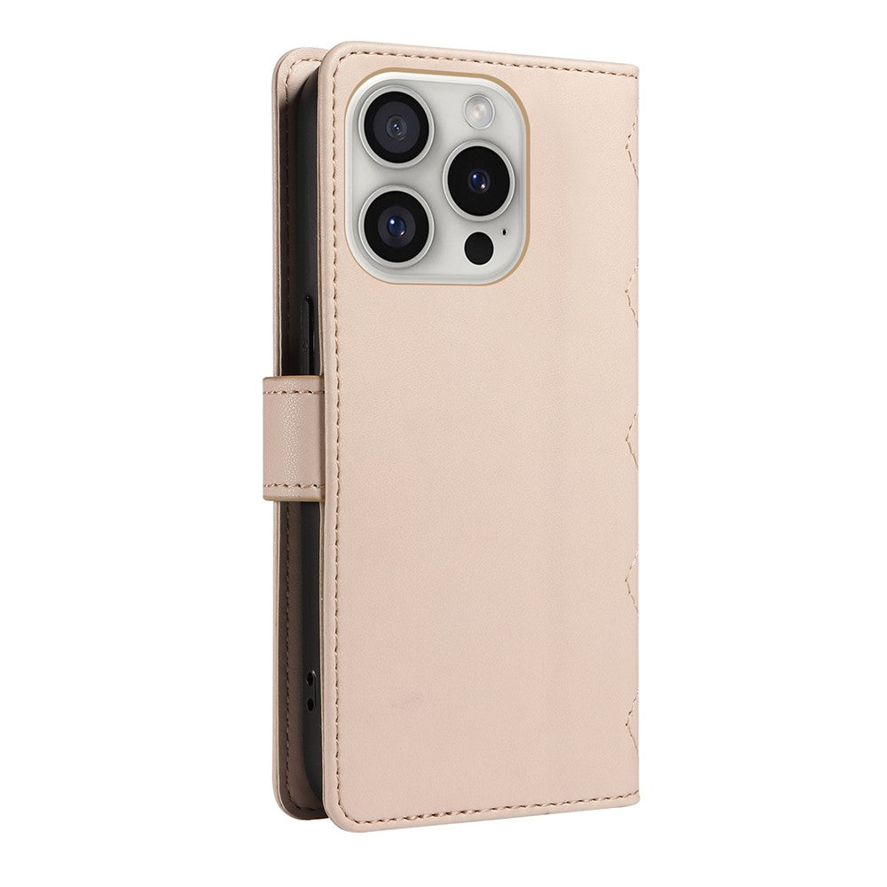 For iPhone 16 Pro Max Case Leather Rhombus Checkered Phone Cover with Detachable Lanyard Straps
