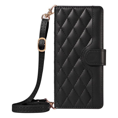 For iPhone 16 Case Wallet Quilted Leather Phone Cover with Shoulder Strap, Wrist Strap