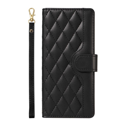 For iPhone 16 Case Wallet Quilted Leather Phone Cover with Shoulder Strap, Wrist Strap