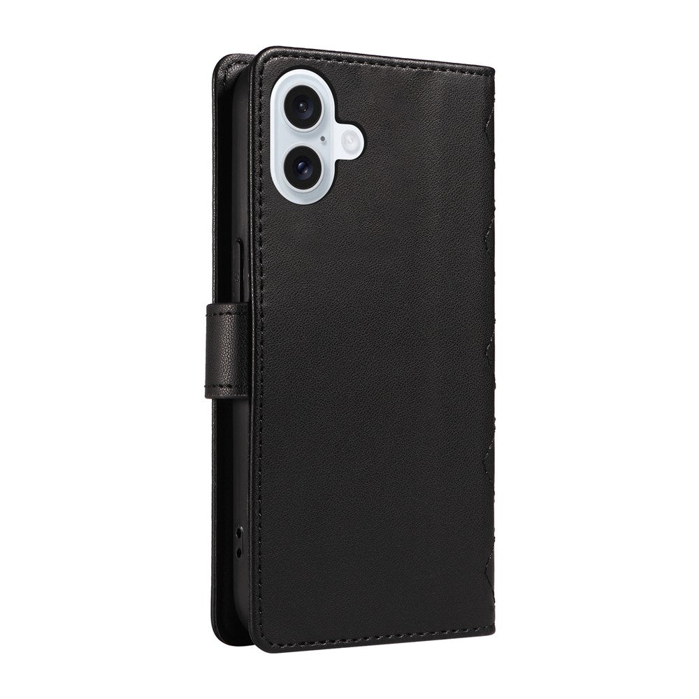 For iPhone 16 Case Wallet Quilted Leather Phone Cover with Shoulder Strap, Wrist Strap
