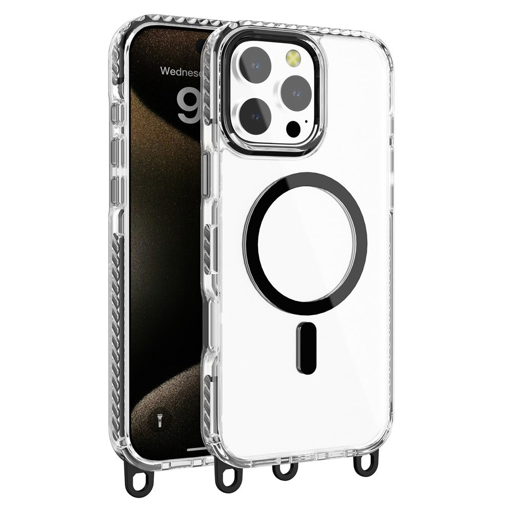 For iPhone 14 Pro Magnetic Phone Case Compatible with MagSafe PC+TPU Cover with Lanyard Hole