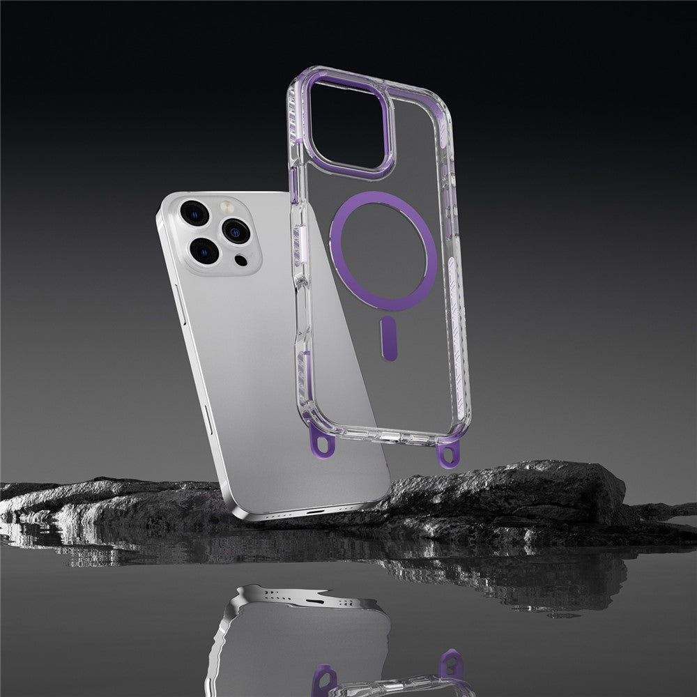 For iPhone 14 Pro Magnetic Phone Case Compatible with MagSafe PC+TPU Cover with Lanyard Hole
