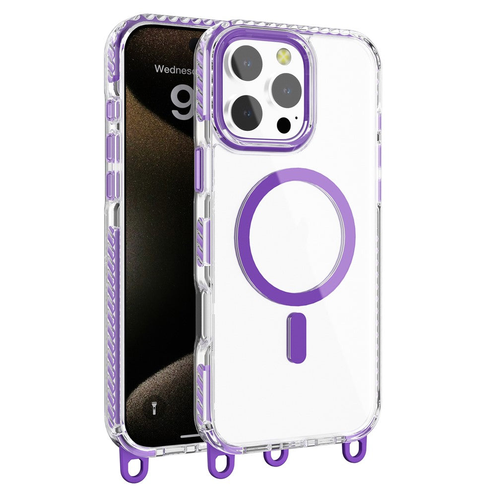 For iPhone 14 Pro Magnetic Phone Case Compatible with MagSafe PC+TPU Cover with Lanyard Hole