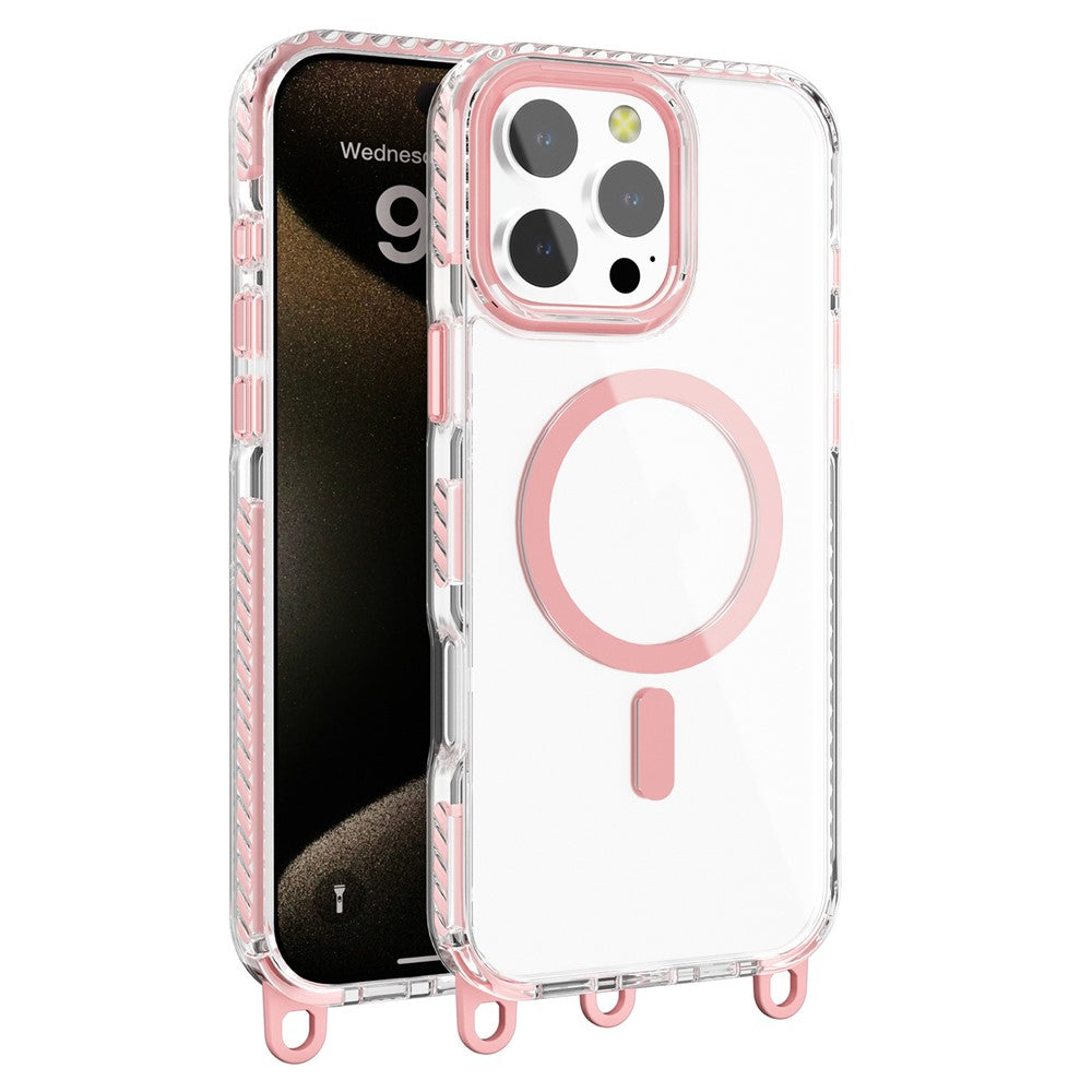 For iPhone 14 Pro Magnetic Phone Case Compatible with MagSafe PC+TPU Cover with Lanyard Hole