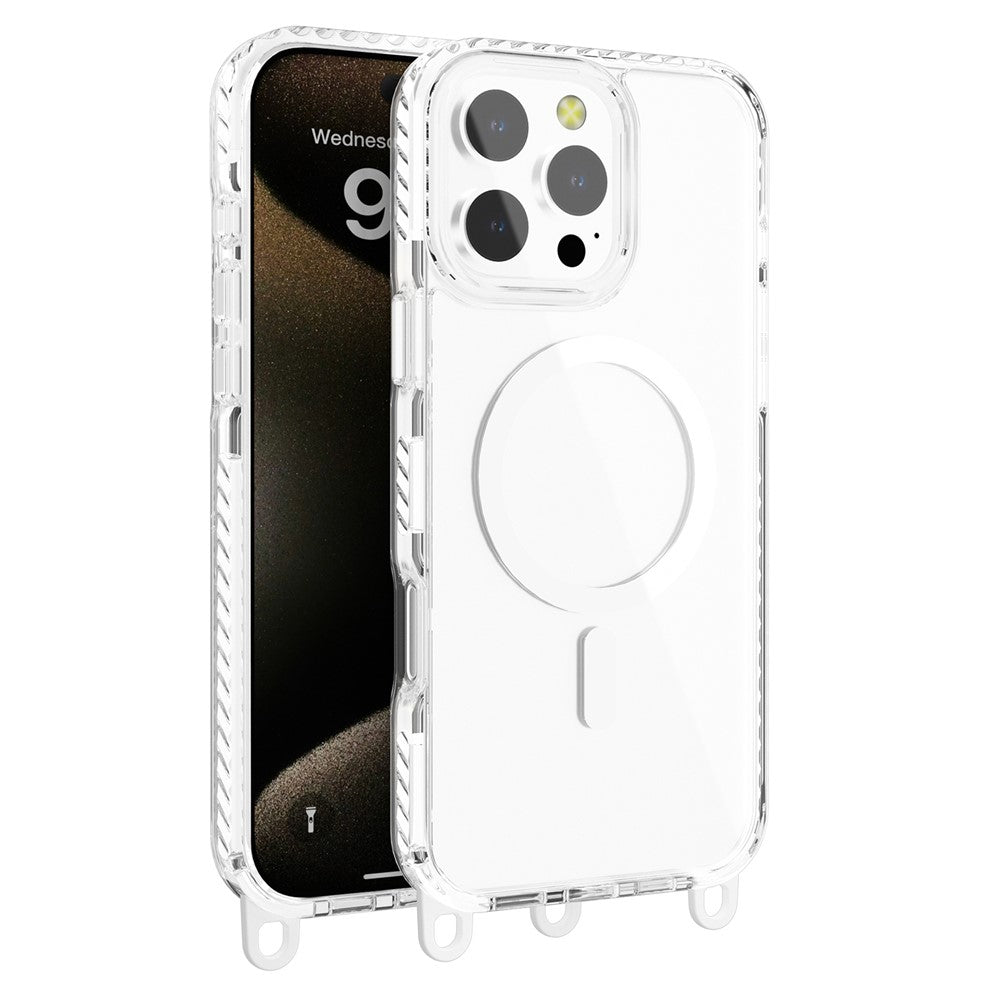 For iPhone 14 Pro Magnetic Phone Case Compatible with MagSafe PC+TPU Cover with Lanyard Hole