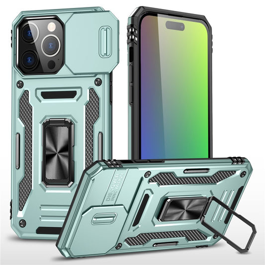 Armor Series For iPhone 16 Pro Max Case PC+TPU Kickstand Phone Cover with Slide Lens Lid