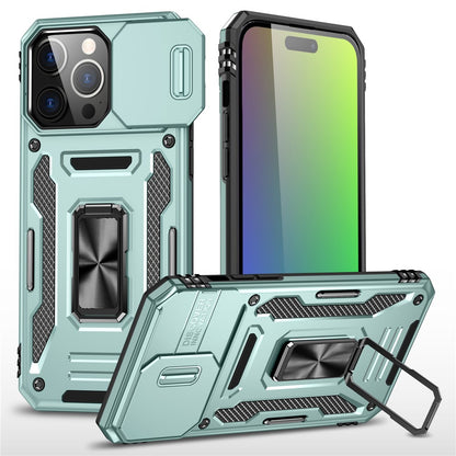 Armor Series For iPhone 16 Pro Case Slide Lens Lid PC+TPU Anti-Drop Kickstand Phone Cover