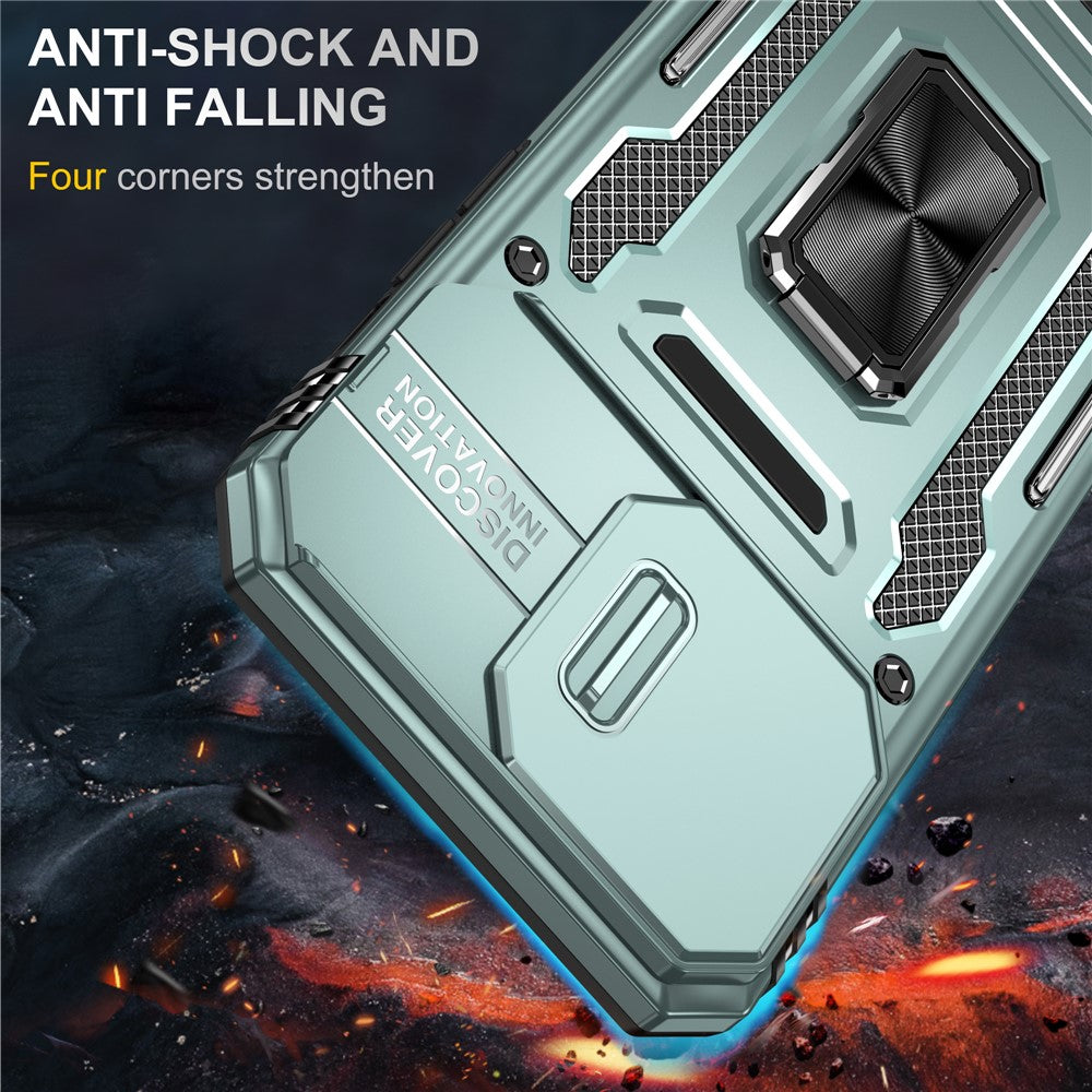 Armor Series For iPhone 16 Pro Case Slide Lens Lid PC+TPU Anti-Drop Kickstand Phone Cover