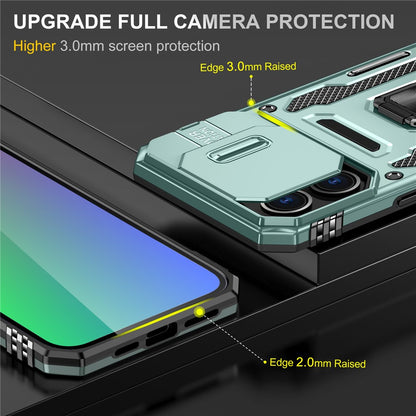 Armor Series For iPhone 16 Pro Case Slide Lens Lid PC+TPU Anti-Drop Kickstand Phone Cover