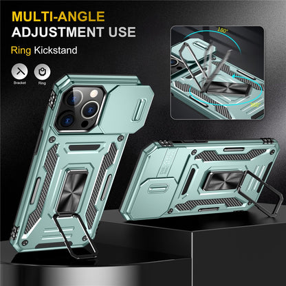 Armor Series For iPhone 16 Pro Case Slide Lens Lid PC+TPU Anti-Drop Kickstand Phone Cover