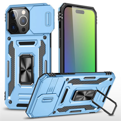 Armor Series For iPhone 16 Pro Case Slide Lens Lid PC+TPU Anti-Drop Kickstand Phone Cover