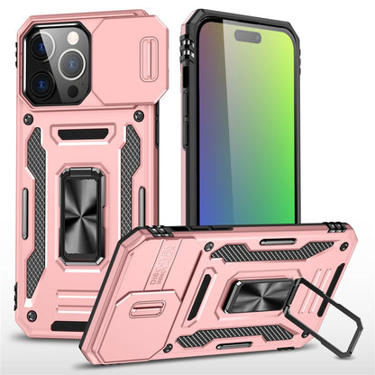 Armor Series For iPhone 16 Pro Case Slide Lens Lid PC+TPU Anti-Drop Kickstand Phone Cover